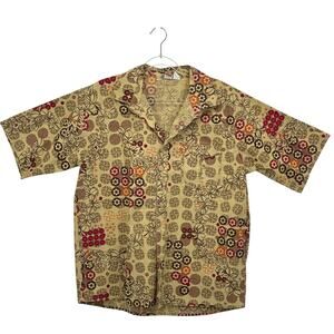OP Button Up Casual Short Sleeve Men’s Shirt L All Over Print Geometric Hawaiian